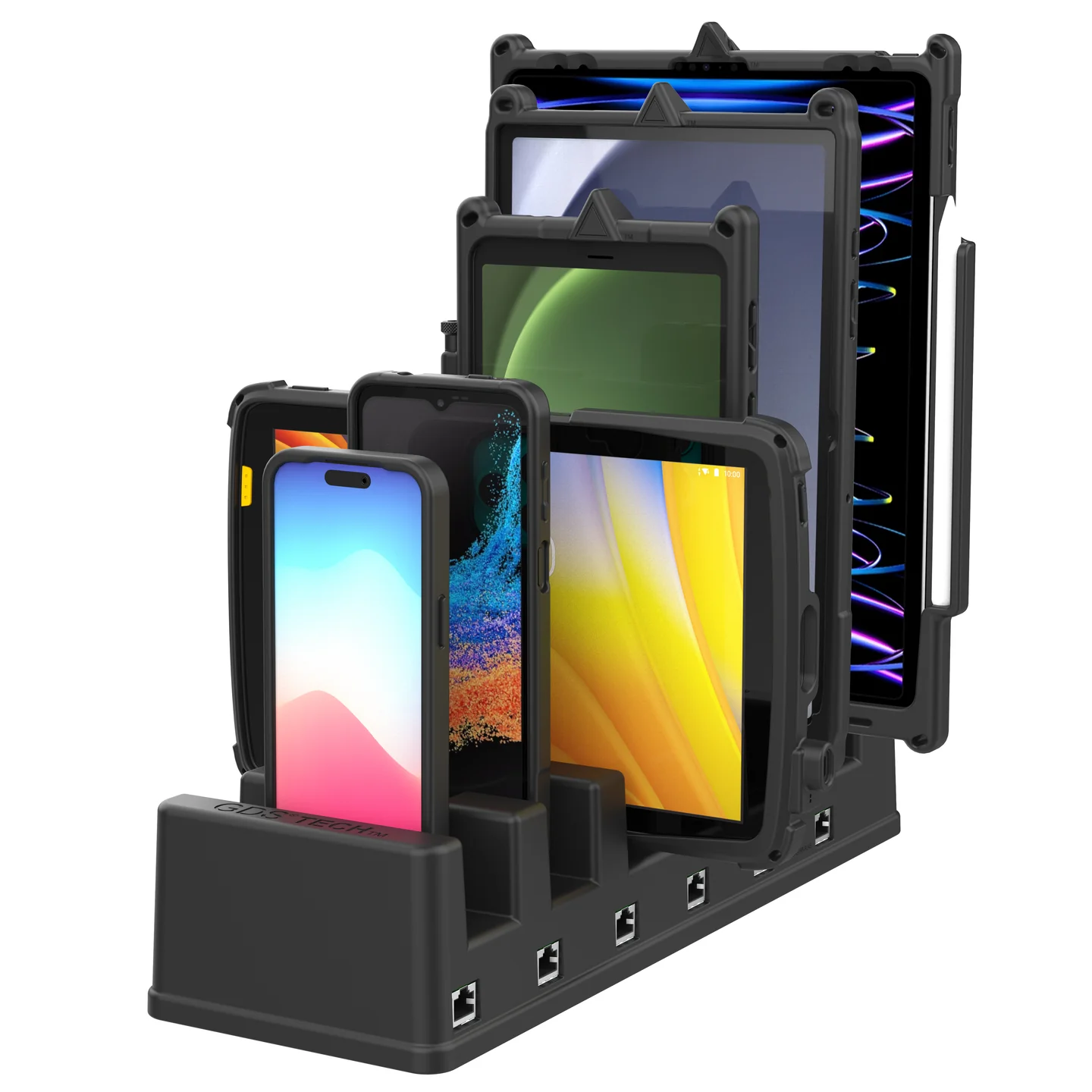 RAM-GDS-DOCK-6G16P-RJ45 GDS 6 fach Tisch-Ladestation mit 6x Netzwerkanschluss für Tablets in IntelliSkin 1