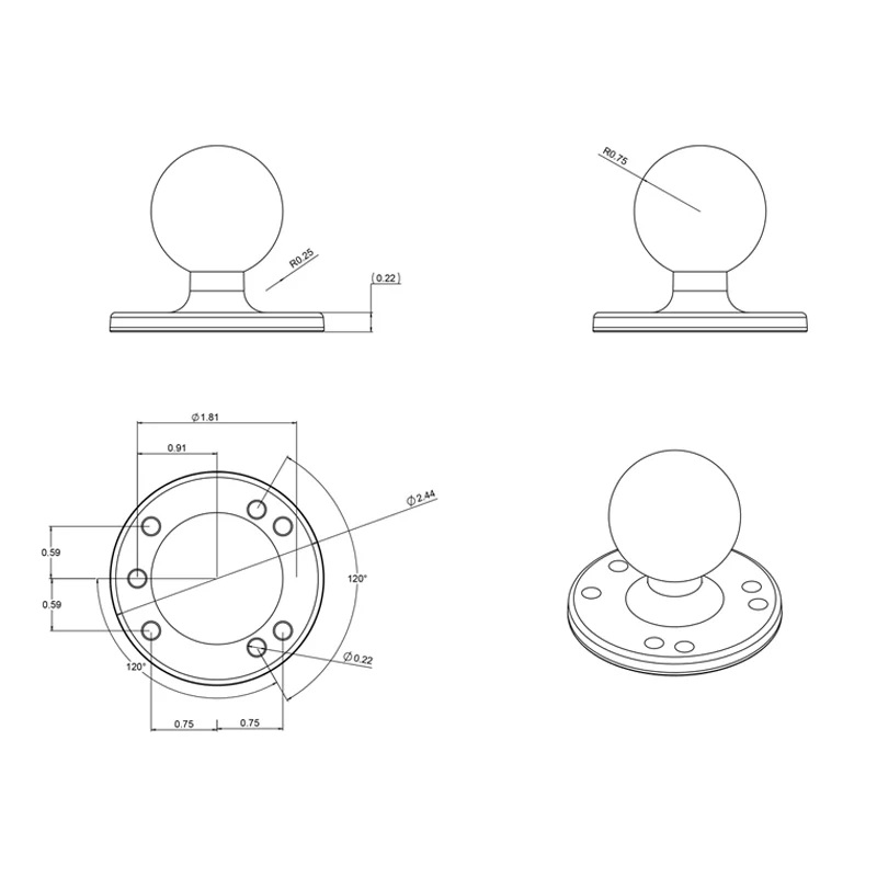 RAM-101U-2461 Doppel-Kugelhalterung mit VESA Platte 75x75 u. Roundbase aus Aluminium 4 RAM-101U-2461 Doppel-Kugelhalterung mit VESA Platte 75x75 u. Roundbase aus Aluminium 4