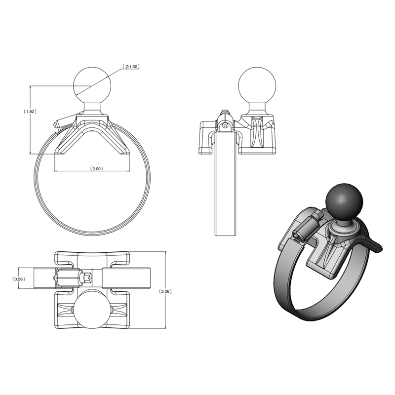 RAM-B-108U-A Sattelschellenhalterset für Rohre/Eckprofile von 1.0"-2.1" mit Round Base 2