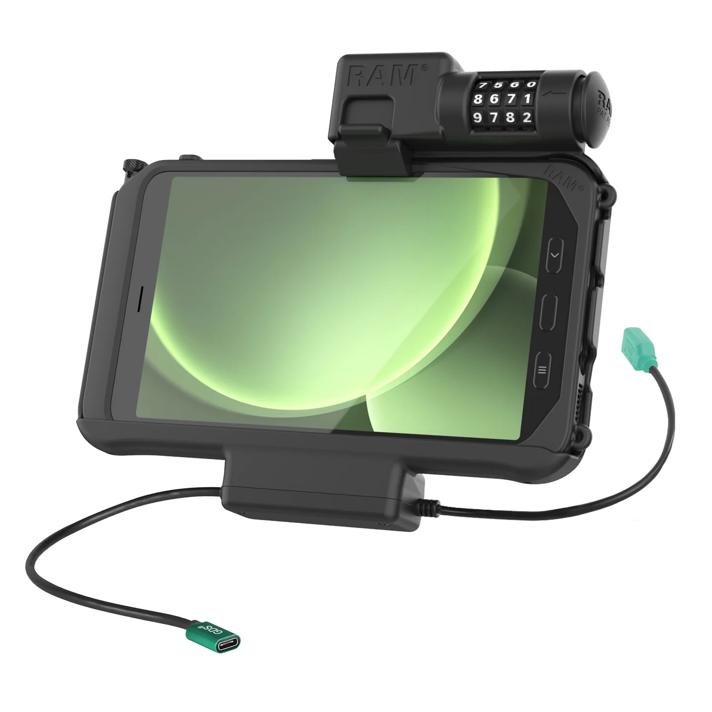 RAM-HOL-SAM58CPCL-1AU EZ-Roll'r™ USB-C Ladedock für Samsung Tab Active5 & 3 -Data USB-A, Zahlenschloss 1