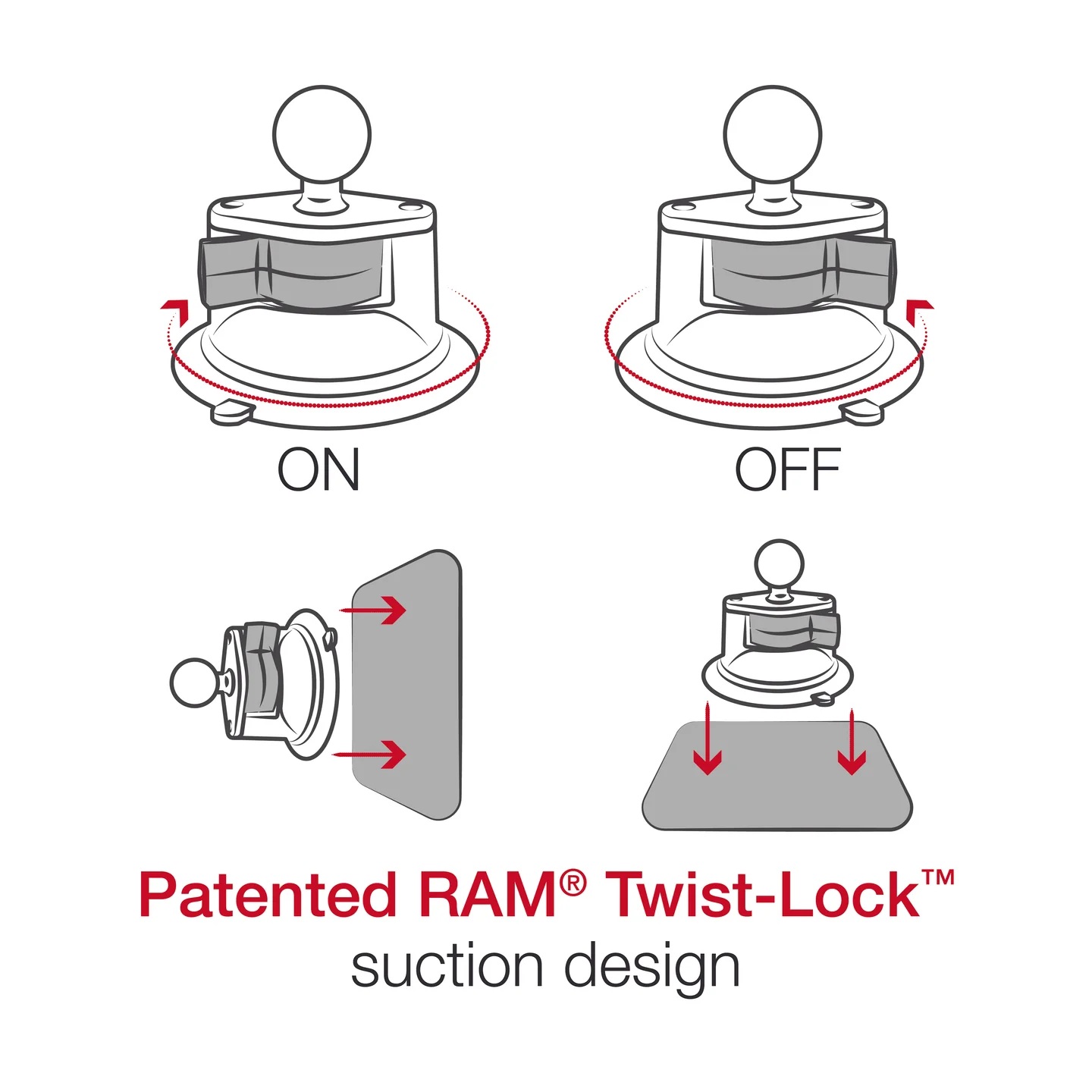 RAM-B-166-347U Twist-Lock Saugnapf-Halterset mit AMPS Square Base, medium Arm, Aluminium 2